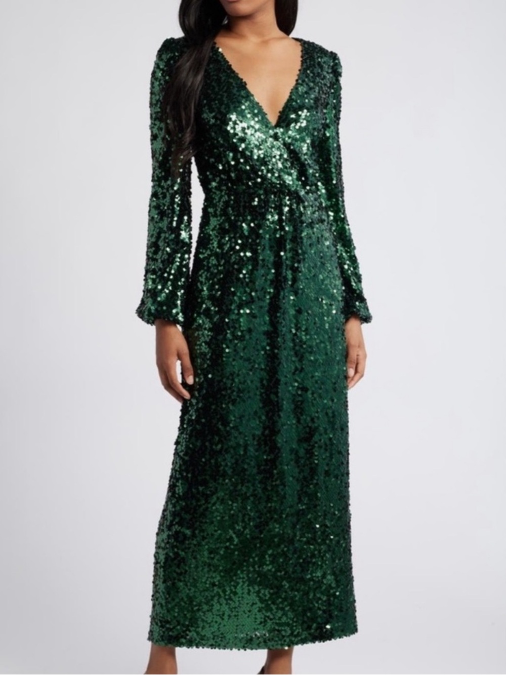 Wayf Green Sequin Maxi Dress